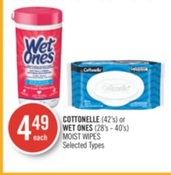Shoppers Drug Mart Cottonelle (42's) or wet ones (28's - 40's) moist wipes offer