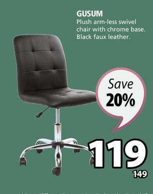JYSK Gusum plush arm-less swivel chair with chrome base offer
