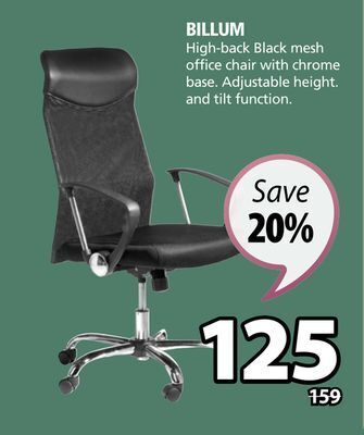 JYSK Billum high-back black mesh office chair with chrome base offer