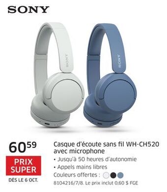 The Source Casque d'écoute sans fil wh-ch520 avec microphone sony offer