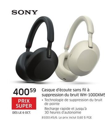 The Source Casque d'écoute sans fil à suppression du bruit wh-1000xm5 sony offer