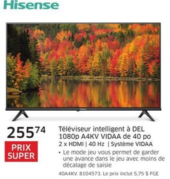 The Source Téléviseur intelligent à del 1080p a4kv vidaa de 40 po hisense offer