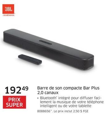 The Source Barre de son compacte bar plus 2,0 canaux jbl harman offer