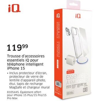 Trousse d'accessoires essentiels iq pour téléphone intelligent iphone 15