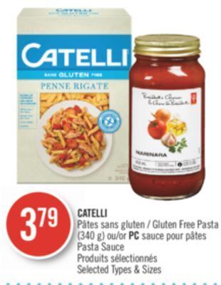 Shoppers Drug Mart Catelli gluten free pasta (340g) or pc pasta sauce offer