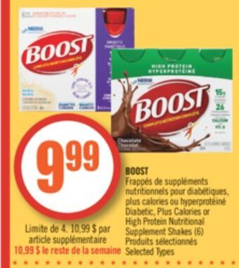 Shoppers Drug Mart Boost diabetic, plus calories or high protein nutritional supplement shakes offer