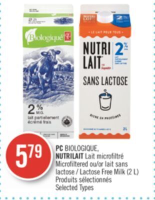 Shoppers Drug Mart Pc biologique, nutrilait microfiltered or lactose free milk (2 l) offer