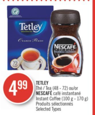 Shoppers Drug Mart Tetley tea (48 - 72) /or nescafé instant coffee (100 g - 170 g) offer