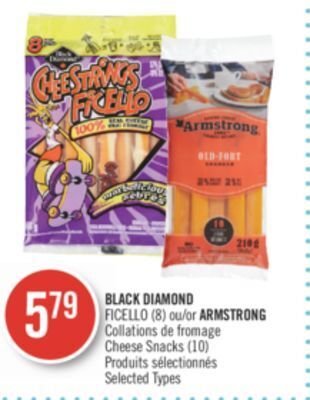 Pharmaprix Black diamond ficello (8) or armstrong collations cheese snacks (10) offer
