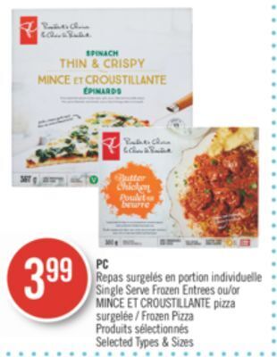 Pharmaprix Pc single serve frozen entrees or frozen pizza offer