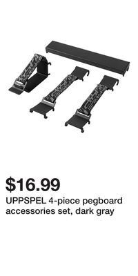 IKEA Uppspel 4-piece pegboard accessories set, dark gray offer