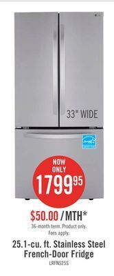 The Brick Lg 25.1 cu. ft. french-door refrigerator - lrfns2503s offer