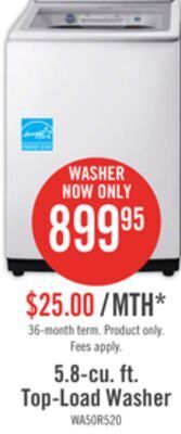 The Brick Samsung 5.8 cu. ft. top-load washer - wa50r5200aw/us offer