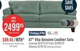 The Brick Vita 100% genuine leather sofa - seafoam offer