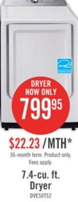 The Brick Samsung 7.4 cu. ft. electric dryer with sensor dry - dve50t5205w/ac offer