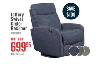 The Brick Jeffery velvet swivel glider recliner - indigo offer