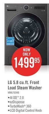 The Brick Lg 5.8 cu. ft. smart front-load washer with ai dd 2.0 - wm6700hba offer