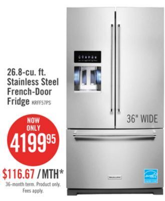 The Brick Kitchenaid 26.8 cu. ft. french-door refrigerator - krff577kps offer