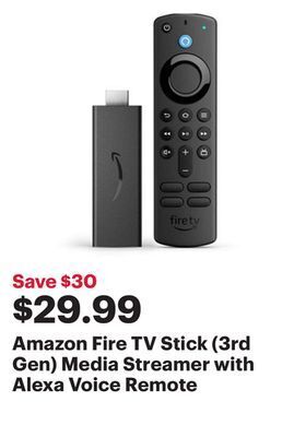 Best Buy Amazon fire tv stick (3rd gen) media streamer with alexa voice remote offer