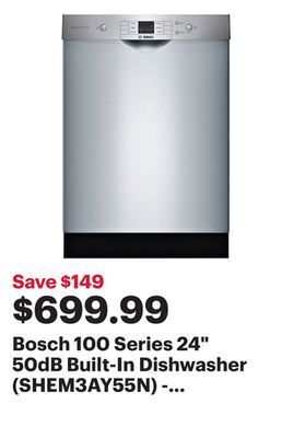 Best Buy Bosch 100 series 24 50db built-in dishwasher (shem3ay55n) - stainless steel offer
