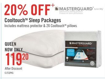 The Brick Masterguard cooltouch queen mattress protector with 2 queen pillows offer