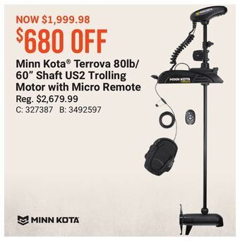 Bass Pro Minn kota terrova 80lb/60 shaft us2 trolling motor with micro remote offer