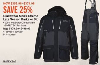 Bass Pro Guidewear men's xtreme late season parka or bib offer