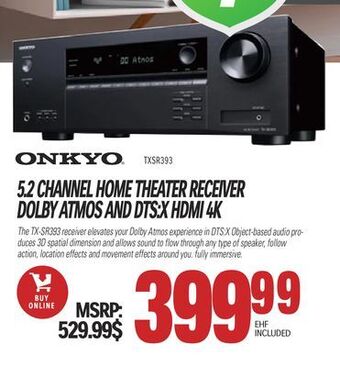 Centre Hi-Fi Onkyo 5.2 channel home theater receiver dolby atmos and dts:x hdmi 4k offer