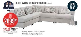 The Brick Evolve linen-look fabric 5-piece modular sectional with 4 armless chairs - light grey offer