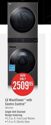 The Brick Lg washtower with 5.2 cu. ft. washer and 7.4 cu. ft. dryer - wkex200hba offer
