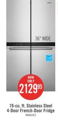 The Brick Whirlpool 19.4 cu. ft. 4-door french-door refrigerator - wrqa59cnkz offer