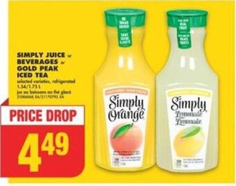 No Frills SIMPLY JUICE or BEVERAGES or GOLD PEAK ICED TEA offer