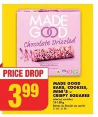 No Frills MADE GOOD BARS, COOKIES, MINI'S or CRISPY SQUARES 24-150g offer