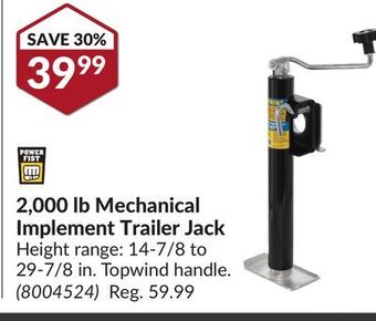 Princess Auto 2,000 lb mechanical implement trailer jack offer