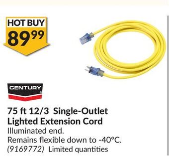 Princess Auto 75 ft 12/3 single-outlet lighted extension cord offer