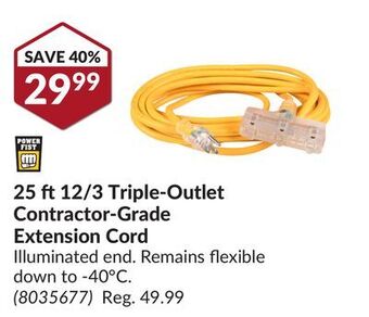 Princess Auto 25 ft 12/3 triple-outlet contractor-grade extension cord offer
