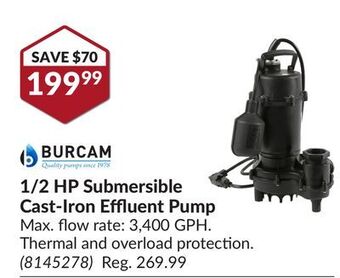 Princess Auto 1/2 hp submersible cast-iron effluent pump offer