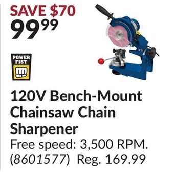 Princess Auto 120v bench-mount chainsaw chain offer