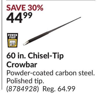 Princess Auto 60 in. chisel-tip crowbar offer