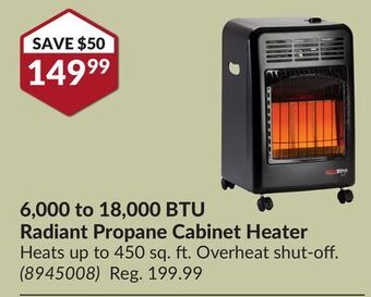 Princess Auto 6, 000 to 18, 000 btu radiant propane cabinet heater offer