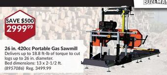 Princess Auto 26 in. 420cc portable gas sawmill offer