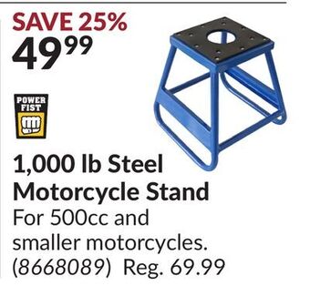 Princess Auto 1,000 lb steel motorcycle stand offer
