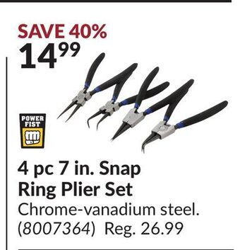 Princess Auto Power fist 4 pc 7 in. snap ring plier set offer