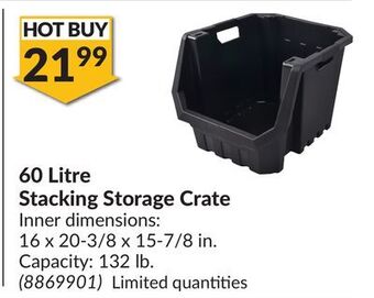 Princess Auto 60 litre stacking storage crate offer