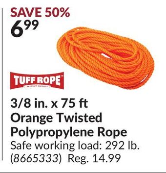 Princess Auto 3/8 in. x 75 orange twisted polypropylene rope offer