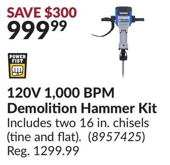 Princess Auto 120v 1, 000 bpm demolition hammer kit offer