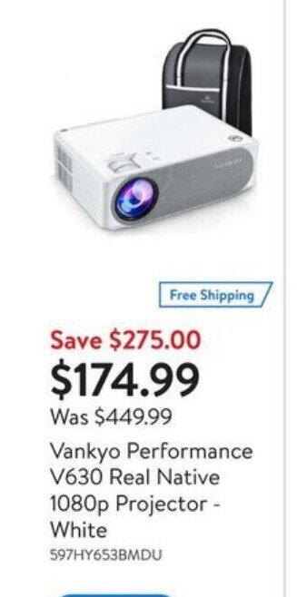 Walmart Vankyo Performance V630 Real Native 1080p Projector - White offer