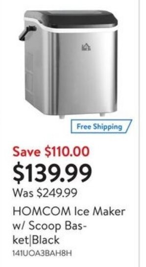 Walmart HOMCOM Ice Maker w/ Scoop Basket offer