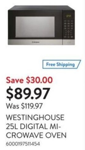 Walmart WESTINGHOUSE 25L DIGITAL MICROWAVE OVEN offer