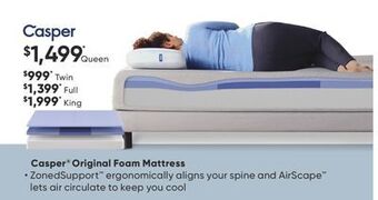 Sleep Country Casper original foam mattress offer